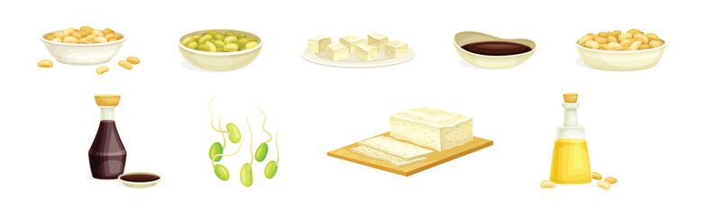 Soya Product from Edible Legume Plant Vector Set