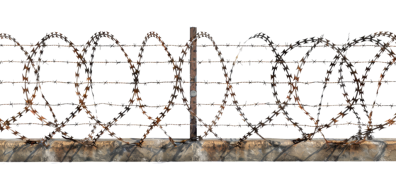 Barbed Wire Fence Security and Boundary Enclosure cut out transparent isolated on white background PNG file