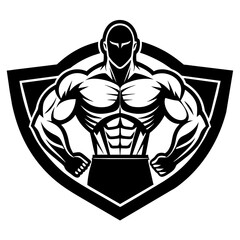 a minimalist muscle athlete logo vector illustration on a solid white background. Make sure the design is high resolution to capture every detail accurately