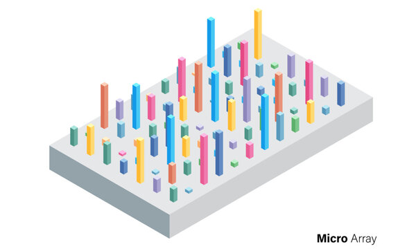 Illustration of Microarray Technique on White Background Demonstrating High-throughput Analysis in Molecular Biology.