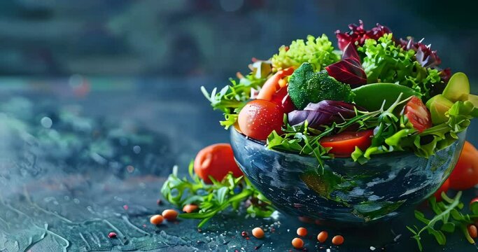 Locally sourced food emphasized by an earth-shaped salad bowl, highlighting sustainable eating habits Carbon footprint reduction