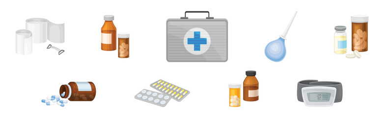 Obraz premium Medical Object and Different Hospital Item Vector Set