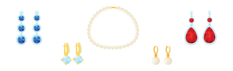 Shiny Necklace and Earring as Jewelry Object with Gem Vector Set