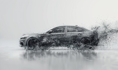 Obraz premium black and white drawing of a drifting car