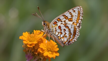 Obraz premium Perched on a flower is the butterfly Amannisa Melitaea athalia.