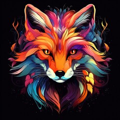 red fox colorfull with a banner, generative ai