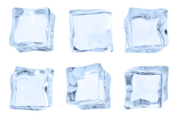 Crystal clear ice cubes isolated on white, set