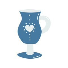 Blue beautiful mug with a heart. Blue beautiful mug on white background.