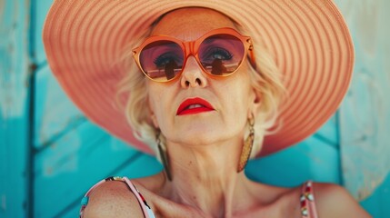 Sexy mature woman in summer hat and sunglasses in summer vibes © Business Pics