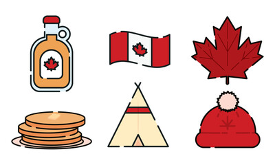 Set of colored canada icons Vector