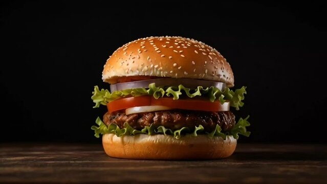 hamburger on black background