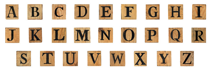 English letter group png on wooden block transparent with no background mockup.