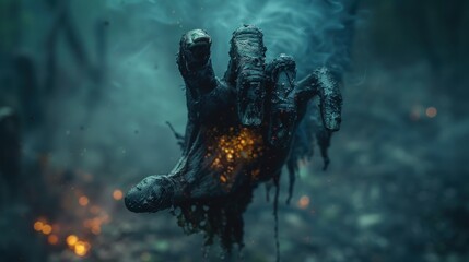 Zombie Hand Rising Out Of A Graveyard In Spooky Night 