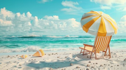 Summer vacation, beach background. 3d rendering