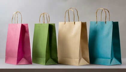Collection set of colour eco friendly recyclable side view blank shopping paper bag 