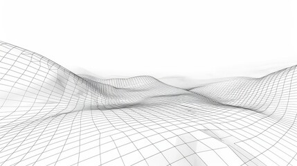 Technology wireframe landscape. Vector perspective grid. Digital space. Mesh on a white background.
