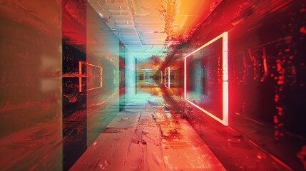 Generative ai collage photo of virtual reality corridor video game level