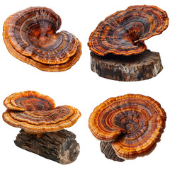 Collection of Reishi Mushroom, isolated on transparent background