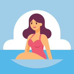 A woman with brown hair is relaxing in a pool