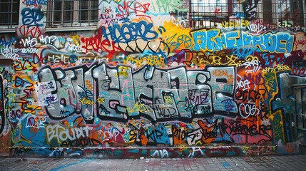 Obraz premium building full of messy sketch painting, graffiti wall abstract background, Generative Ai not real photo, idea for artistic pop art background backdrop 
