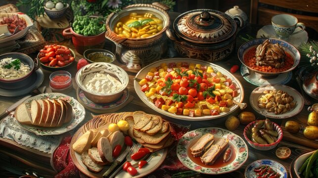 Assortment of Russian traditional dishes. Russian food