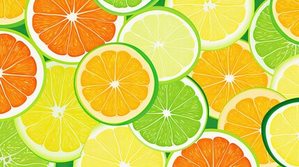 Obraz premium Create an illustration of vibrant orange and lime slices arranged in a seamless pattern on the background
