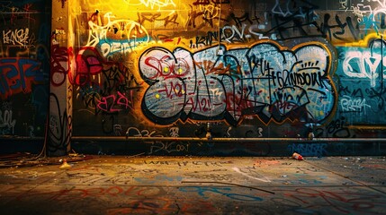 Fototapeta premium graffiti wall abstract background, Generative Ai not real photo, idea for artistic pop art background backdrop 