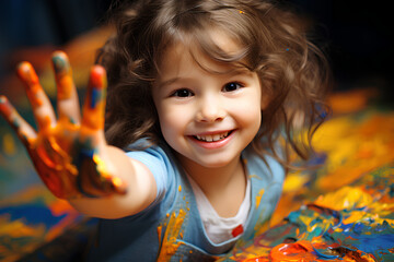 Little girl playing with colors

