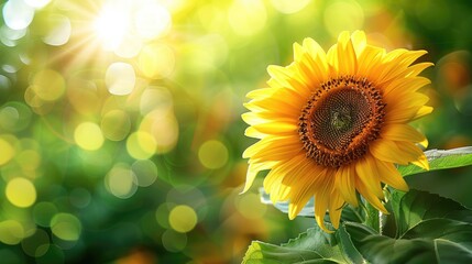 Obraz premium Yellow Flower Closeup on Green Background with Sunlight and Bokeh