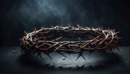 Fototapeta premium Crown of thorns on dark toned foggy background.