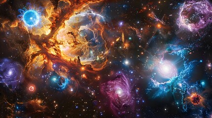 Obraz premium Captivating Cosmic Spectacle Surreal Depiction of Stellar Evolution s Vibrant Life Cycle