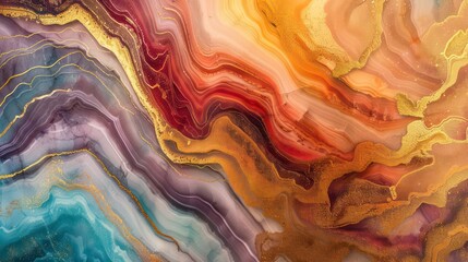 3d modern art mural wallpaper with abstract marble wallpaper for wall decor. Drawing resin geode and abstract art, functional art. colorful tree, mountain and gold waves