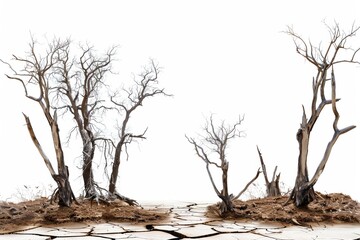 Trees that have turned into dry dead trunks in a deserted forest