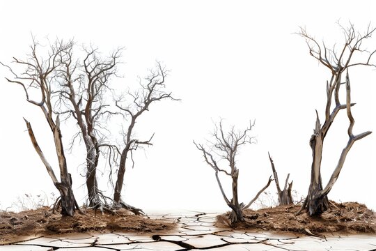 Trees that have turned into dry dead trunks in a deserted forest