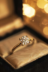 antique diamond ring in a jewellery box for display on a table generated by AI