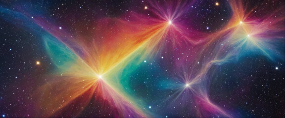 Colorful geometric galaxy abstract background with a spectrum of deep, dimensional triangles creating a vibrant and artistic rainbow mosaic design