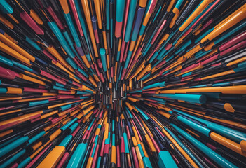 Colorful three-dimensional geometric design with precise lines in abstract 3D render background