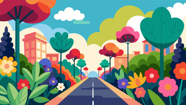 As the day goes on the street is transformed into a stunning display of flowers of all colors and sizes highlighting the beauty of nature and the hard. Vector illustration