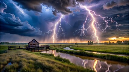 a thunderstorm and a house