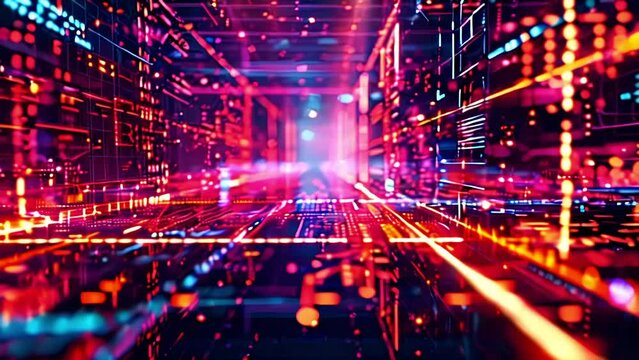 Abstract technology background. Tech lines movement. Data flow, cybernetic space, cyberspace concept