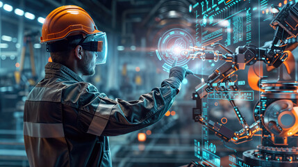 maintenance engineer using advanced technology in factory