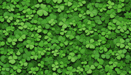 A festive and colorful St  Patrick's Day themed seamless pattern design with hand-drawn clover leaves and a modern, minimalist aesthetic perfect for textiles, wallpaper, and any other decoration