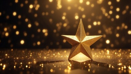 Golden star and glitter light on the stage, award ceremony concept background.