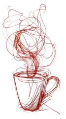 Hand-Drawn Sketch of Red Coffee Cup With Steam. Generative AI