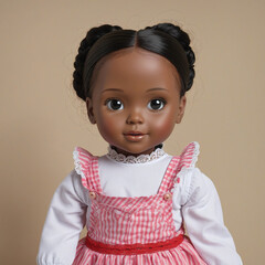 Charming portrait of a beautiful black girl doll in a vintage style