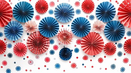 Fototapeta premium Patriotic Paper Fans in Red, White, and Blue