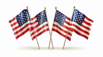 Fototapeta premium Set of Four American Flags on Stands for Memorial Day