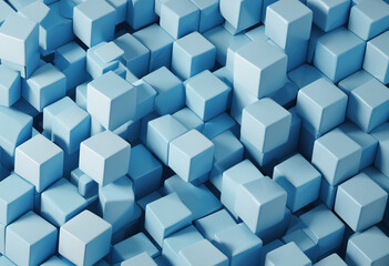 Obraz premium Modern geometric design featuring a three-dimensional blue cube background with a simple and minimalistic concept