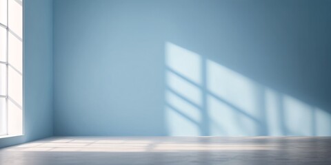 Fototapeta premium Product presentation background, Minimal abstract light blue for product presentation with shadow and light from windows on wall.