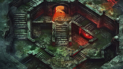 Fototapeta premium Crypt Battlemap DnD,RPG Map for Dungeons and Dragons,game background,horror adventure background,Ruins underground